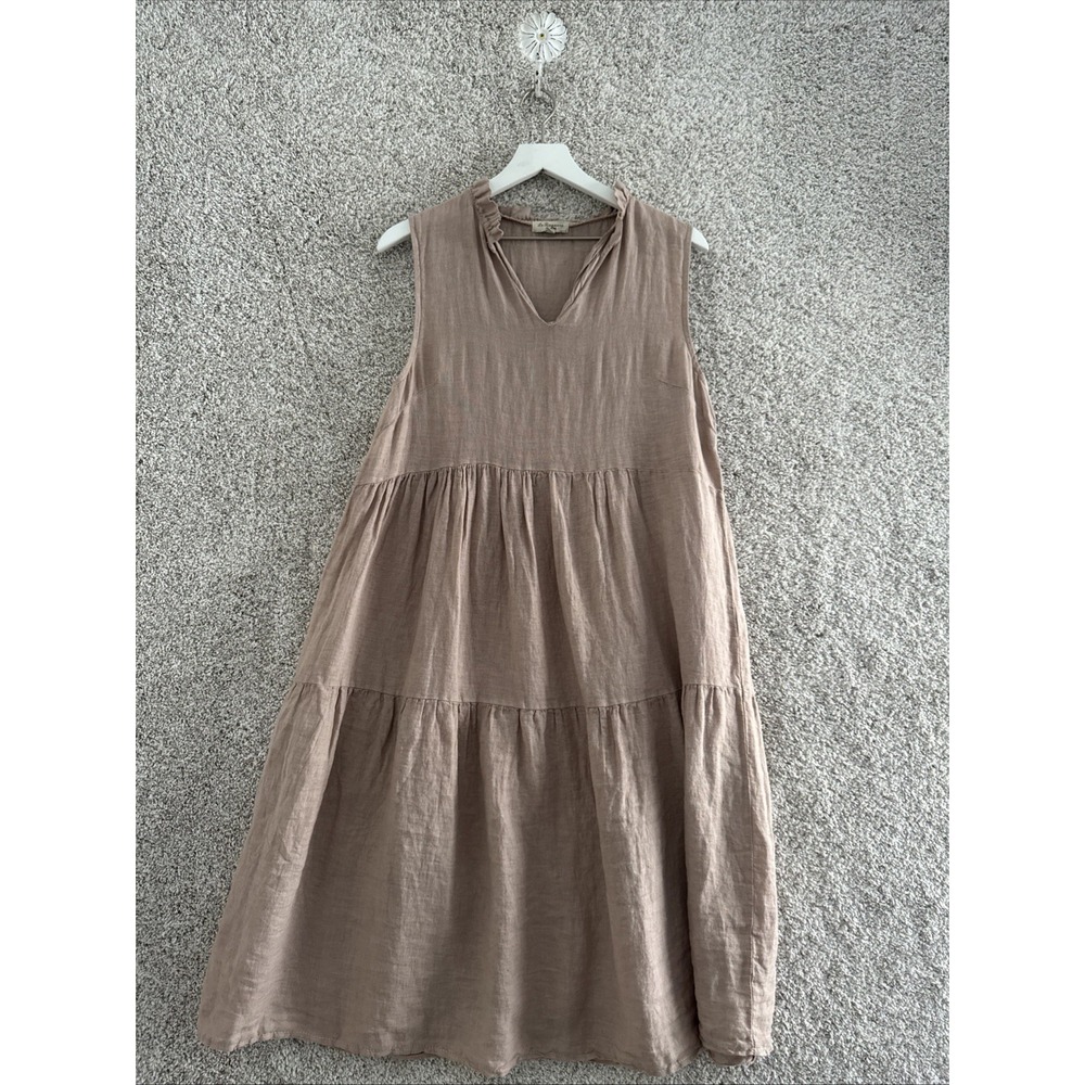 Le Ragazze Taupe Linen Midi Dress Size M Italian Dress